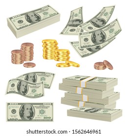 Money Realistic. Investment Cash Dollars Banknotes Paper Gold Finance Product Vector Money Pictures