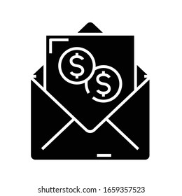 Money receipt black icon, concept illustration, vector flat symbol, glyph sign.