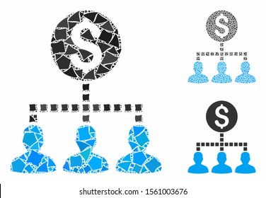 Money recipients composition of trembly elements in different sizes and color tints, based on money recipients icon. Vector ragged elements are organized into illustration.
