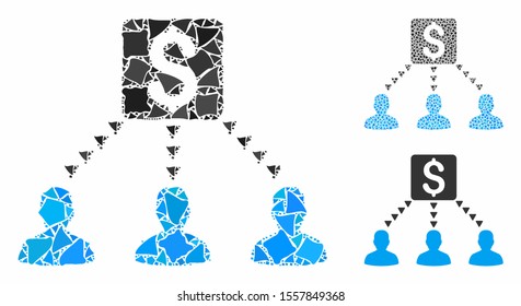 Money recipients composition of tuberous elements in variable sizes and color tones, based on money recipients icon. Vector uneven elements are grouped into collage.