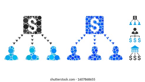 Money recipients mosaic of circle elements in different sizes and color tinges, based on money recipients icon. Vector circle elements are organized into blue mosaic.