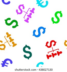 Money Recipients vector seamless repeatable pattern. Style is flat money recipients and dollar symbols on a transparent background.