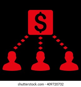 Money Recipients vector toolbar icon. Style is flat icon symbol, red color, black background, rhombus dots.