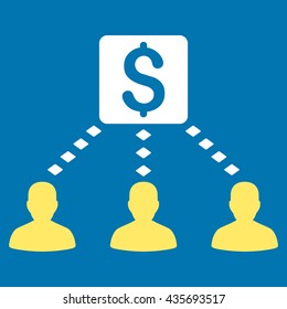 Money Recipients vector toolbar icon. Style is bicolor flat icon symbol, yellow and white colors, blue background, rhombus dots.