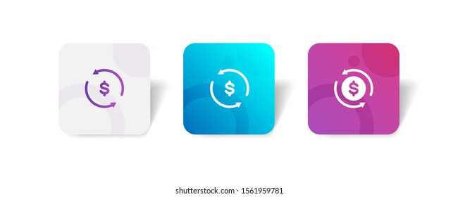 money recurring round icon in outline and solid style with colorful smooth gradient background, suitable for mobile and web UI, app button,  infographic, etc