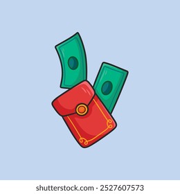 dinheiro em envelope vermelho em design de vetor plano.