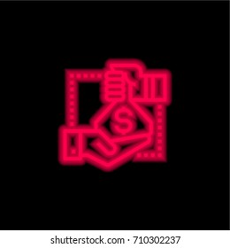 Money red glowing neon ui ux icon. Glowing sign logo vector