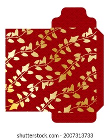 Paquete de sobre rojo y oro de dinero 9x17 Cm. Año nuevo chino con elegante liana dorada sobre fondo rojo. Sobre para tarjeta de saludo