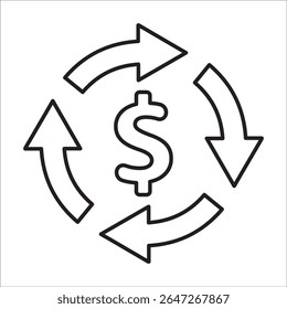Icono de reembolso de dinero, Vector de línea