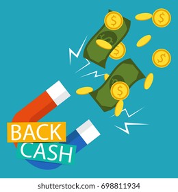 Money refund label, concept. Vector. Cash back icon isolated on background. 
