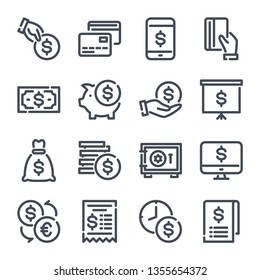 Money Related Line Icon Set. Payment And Finance Outline Collection. Cash And Dollar Vector Linear Icons.