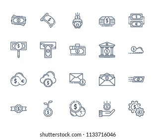 Money related vector icon set, simple finance and payment line icon collection for infographic, app development, webpage website design, logo on isolated white background