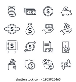 Money Related Vector Set Icon. Payment Money symbol pack vector illustration