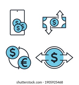 Icono de juego de vectores relacionados con el dinero. Ilustración vectorial del paquete de símbolos de pago Dinero