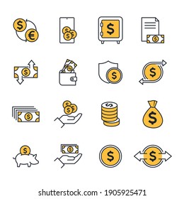 Money Related Vector Set Icon. Payment Money symbol pack vector illustration
