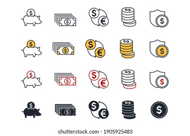 Money Related Vector Set Icon. Payment Money symbol pack vector illustration