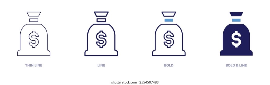 Money relations icon in 4 different styles. Thin Line, Line, Bold, and Bold Line. Duotone style. Editable stroke.