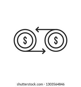 money remittance with thin line coin. flat stroke style minimal logotype graphic art linear design illustration isolated on white background. concept of back reward and cash flow or banking order