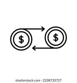 money remittance with thin line coin. flat stroke style minimal logotype graphic art linear design illustration isolated on white background. concept of back reward and cash flow or banking order