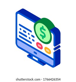 Money Report on Computer Icon Vector. Isometric Money Report on Computer sign. color isolated symbol illustration