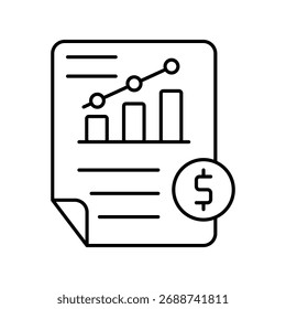 Money Report ícone da linha fina, vetor, pixel perfect, arquivo ilustrador 