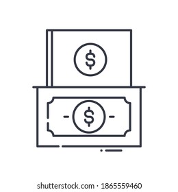 Money reports icon, linear isolated illustration, thin line vector, web design sign, outline concept symbol with editable stroke on white background.