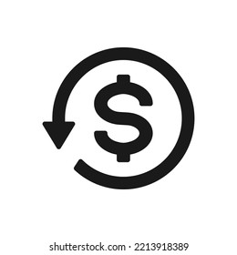 Money return, chargeback, refunds, cashback, exchange icon isolated on white background. Vector illustration