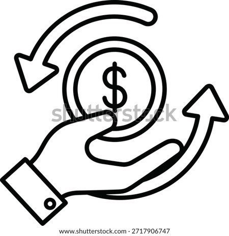 Money return combined with hand holding a dollar sign coin and arrows creates business finance vector design. Symbol represents refund investment exactly 163