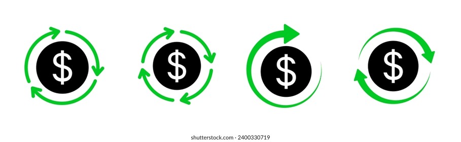 Money return icon. Cashback, chargeback, money back icons collection. Money back refund vector icon