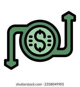 Money return icon outline vector. Cash back. Business refund color flat
