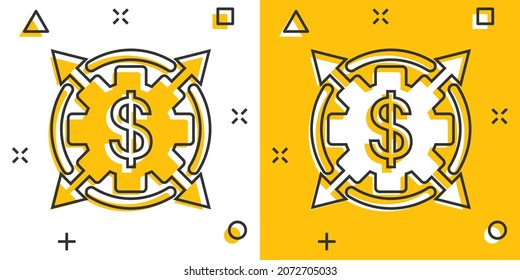 Money revenue icon in comic style. Dollar coin cartoon vector illustration on white isolated background. Finance structure splash effect business concept.