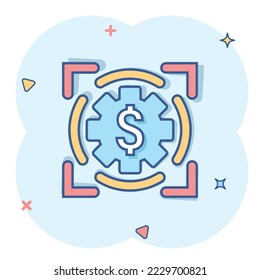 Money revenue icon in comic style. Dollar coin cartoon vector illustration on white isolated background. Finance structure splash effect business concept.