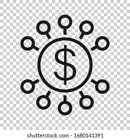 Money revenue icon in flat style. Dollar coin vector illustration on white isolated background. Finance structure business concept.