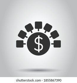 Money revenue icon in flat style. Dollar coin vector illustration on white isolated background. Finance structure business concept.