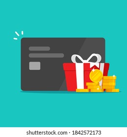 Money Reward Gift Perks, Bonus Cash On Credit Bank Card Income Vector, Financial Award Program Prize Vector, Give Away Promotion Adea, Present Box Perks, Surcharge Or Allowance Payment Concept