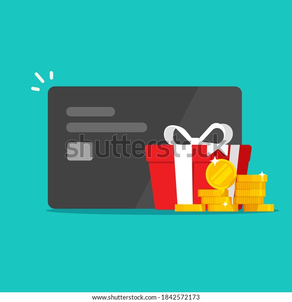 Money reward gift perks, bonus cash on credit\
bank card income vector, financial award program prize vector, give\
away promotion adea, present box perks, surcharge or allowance\
payment concept