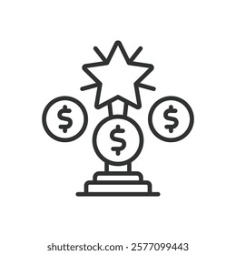 Money reward, icon in line design. Money rewards, financial reward, monetary incentive, financial gain, cash reward on white background vector. Money reward editable stroke icon