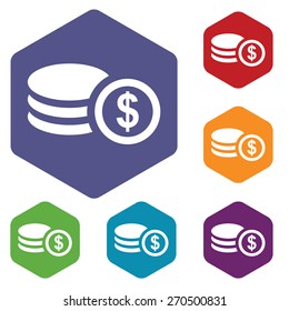 Money rhombus icons set in different colors. Vector Illustration