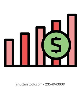 Money rise graph icon outline vector. Work free. School income color flat