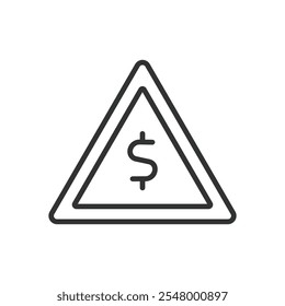 Signo de riesgo de dinero, icono en diseño de línea. Dinero, riesgo, signo, finanzas, peligro, advertencia, precaución en el Vector de fondo blanco. Icono de trazo editable de signo de riesgo monetario