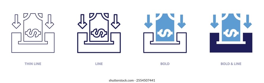 Money roadmap icon in 4 different styles. Thin Line, Line, Bold, and Bold Line. Duotone style. Editable stroke.