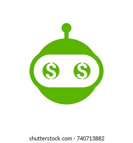 Money robot icon. Trading bot sign design. Currency exchange bot icon. Chatbot with money in eyes. Online support service bot. Modern flat style illustration isolated on white background