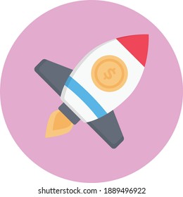 Money Rocket boost flat vector colour icon