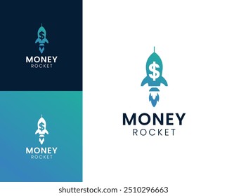 Money rocket logo. Launch rocket with dollar logo design illustration.