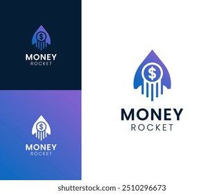 Money rocket logo. Launch rocket with dollar logo design illustration.