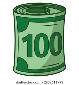Money roll isolated with rolled dollars cash on white background. Vector illustration ideal for finance, banking, and wealth themed designs.