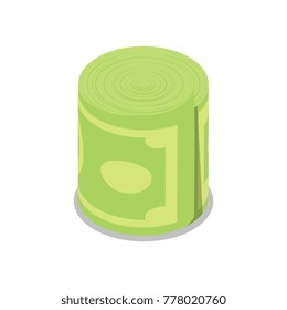 Money roll isometric 3D icon. Commercial success symbol, financial and banking sign isolated on white background vector illustration.