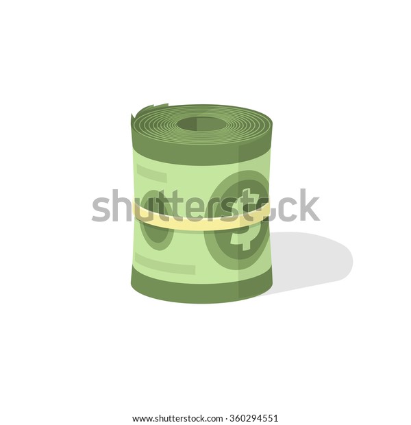 Money roll vector icon, roll\
of cash symbol, pile of american dollars rolled up in cylinder\
rounded rubber thread, illustration design isolated on white\
background