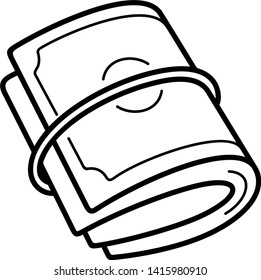 Money roll. Vector outline icon isolated on white background.