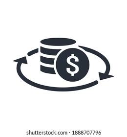 Money and rotation arrows. Financial turnover. Vector icon isolated on white background.